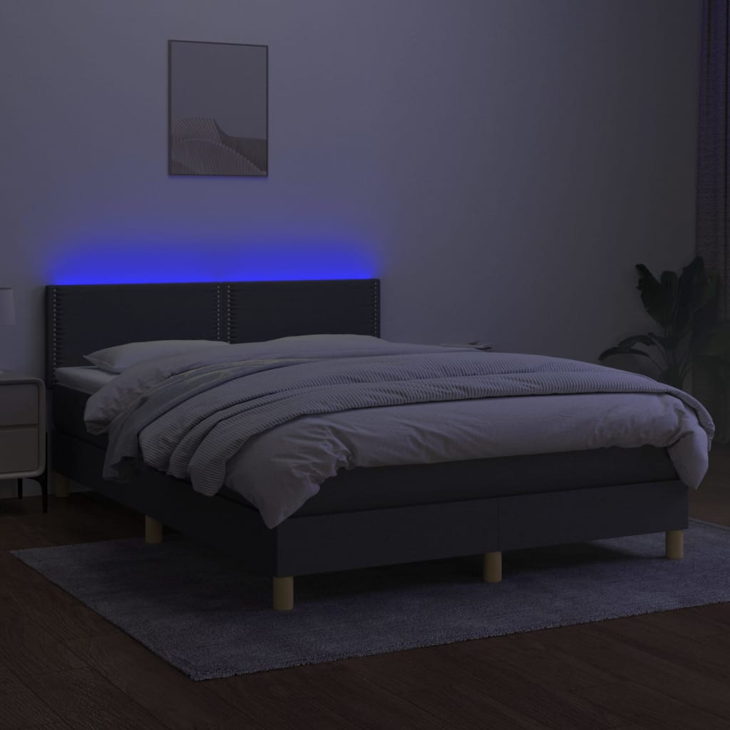 Krevet box spring s madracem LED tamnosivi 140x190 cm tkanina