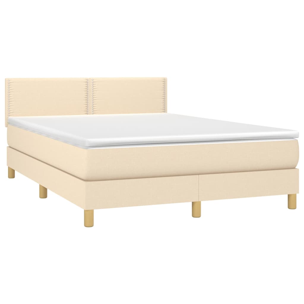 Krevet box spring s madracem LED krem 140x190 cm od tkanine