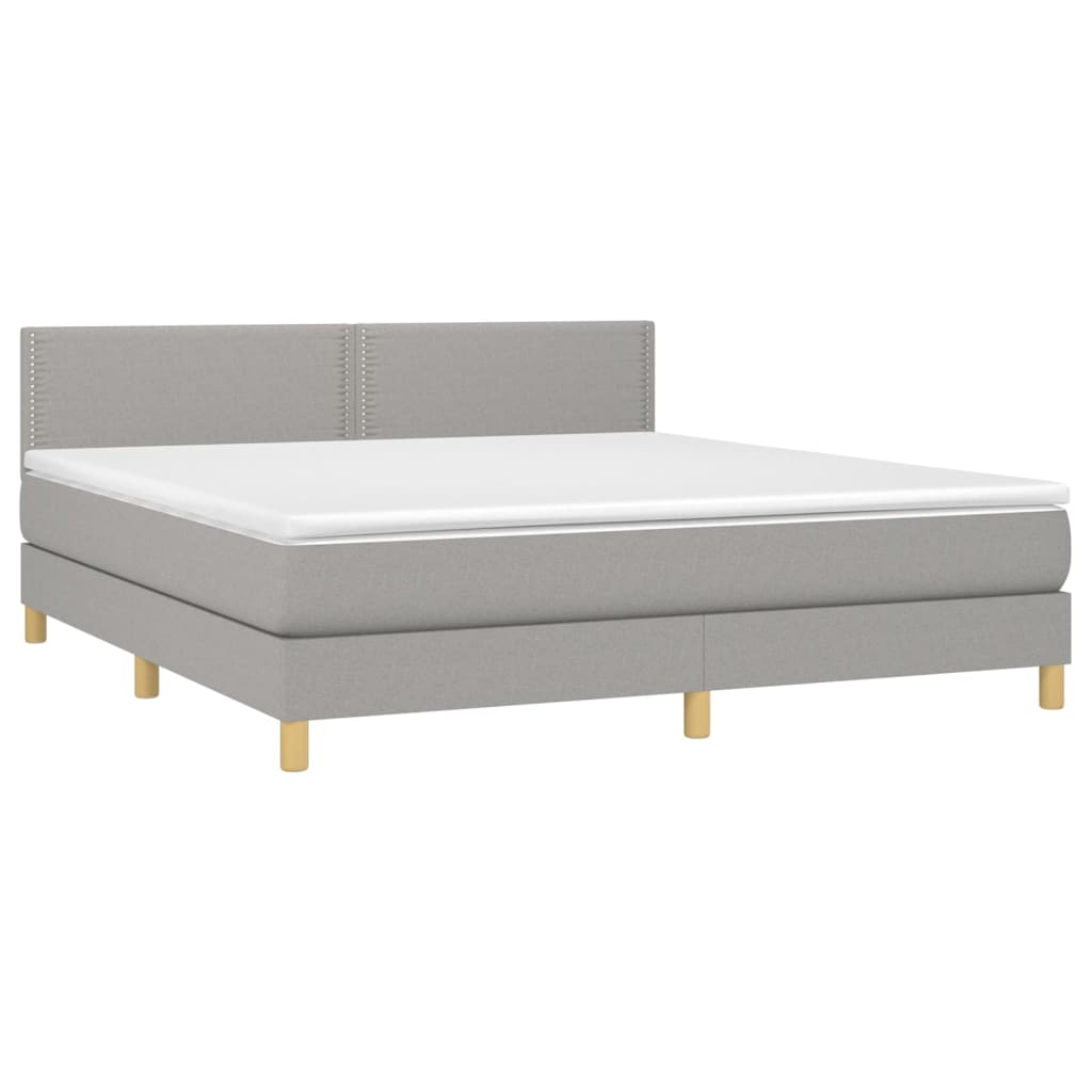 Krevet box spring s madracem LED svjetlosivi 180x200 cm tkanina