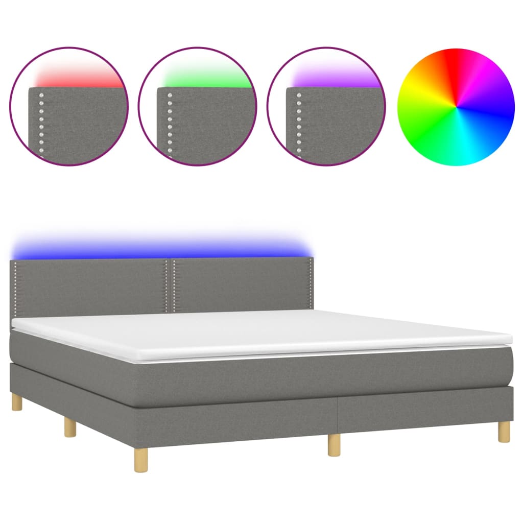Krevet box spring s madracem LED tamnosivi 180x200 cm tkanina