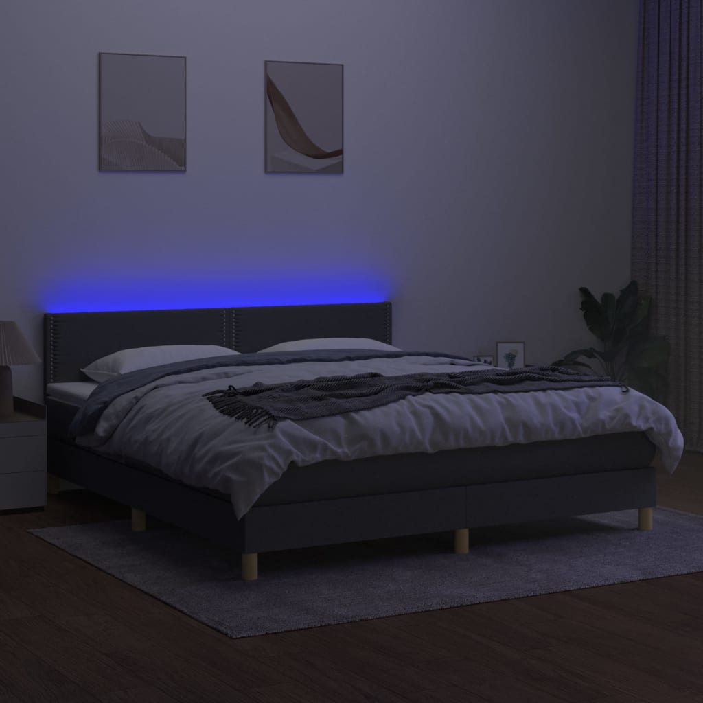 Krevet box spring s madracem LED tamnosivi 180x200 cm tkanina