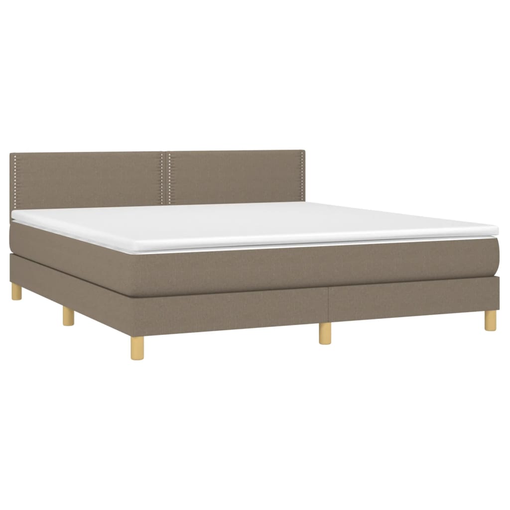 Krevet box spring s madracem LED smeđesivi 180x200 cm tkanina