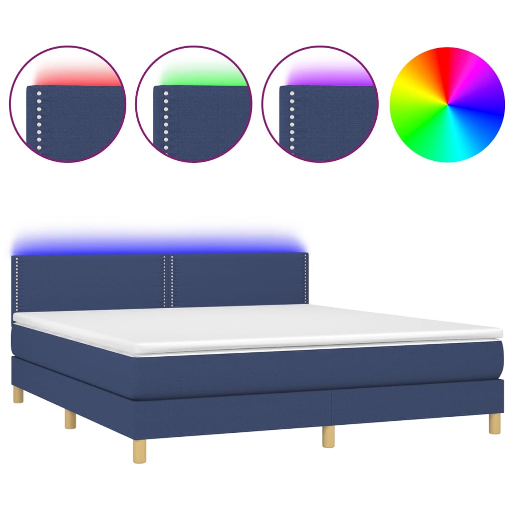 Krevet box spring s madracem LED plavi 180x200 cm od tkanine