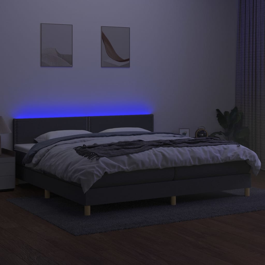 Krevet box spring s madracem LED tamnosivi 200x200 cm tkanina