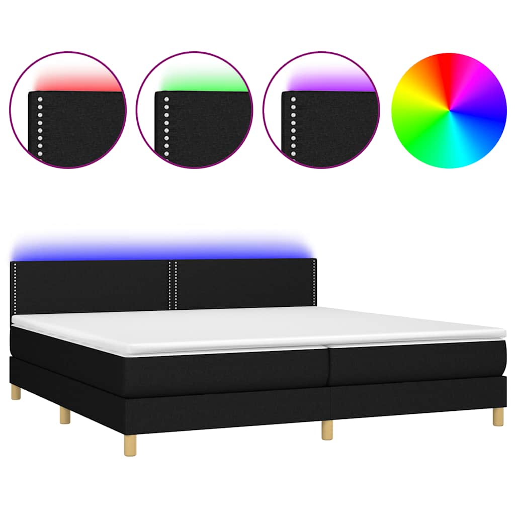 Krevet box spring s madracem LED crni 200x200 cm od tkanine