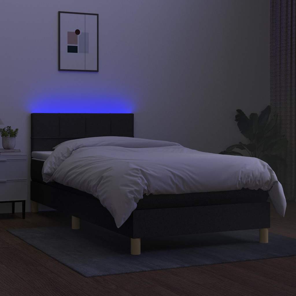 Krevet box spring s madracem LED crni 80 x 200 cm od tkanine