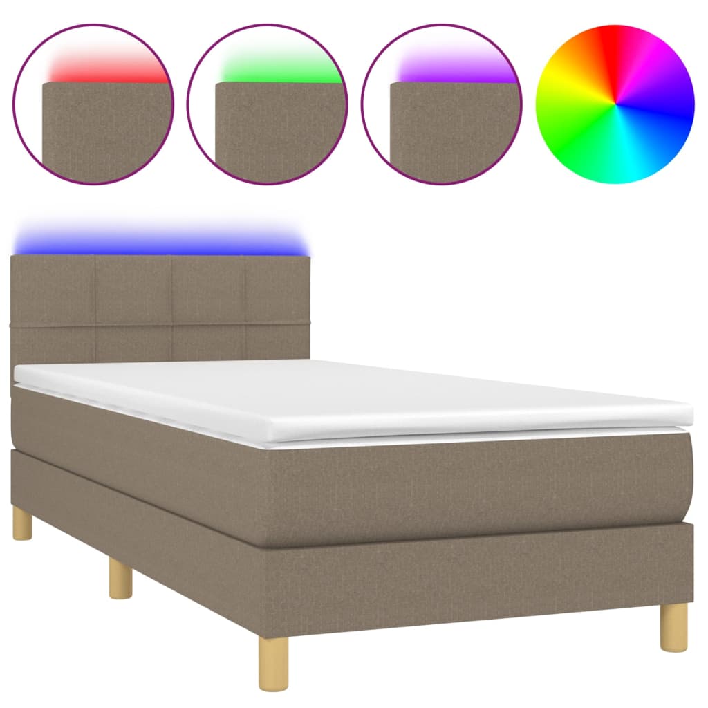 Krevet box spring s madracem LED smeđesivi 80 x 200 cm tkanina