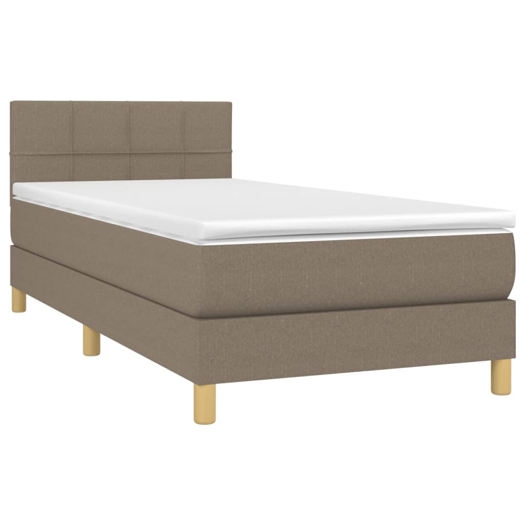 Krevet box spring s madracem LED smeđesivi 80 x 200 cm tkanina