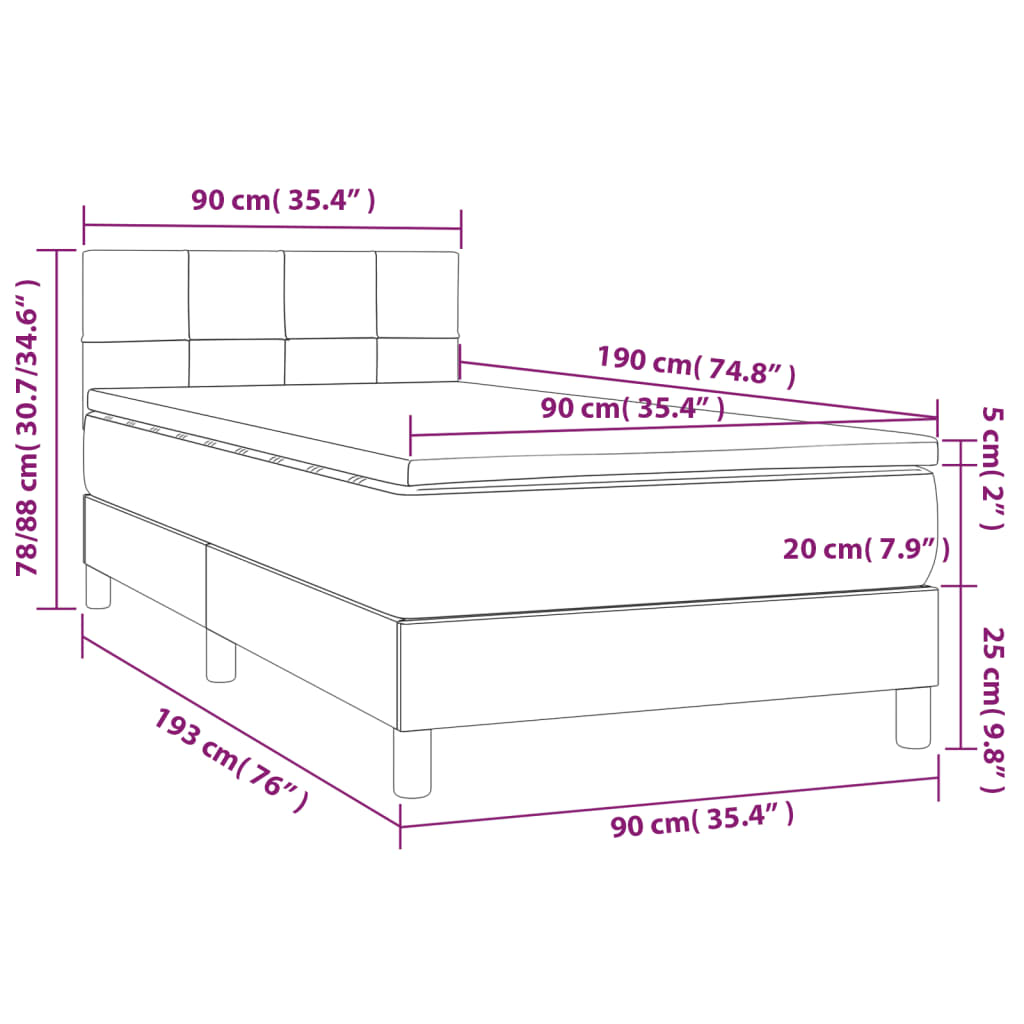 Krevet box spring s madracem LED tamnosivi 90x190 cm tkanina