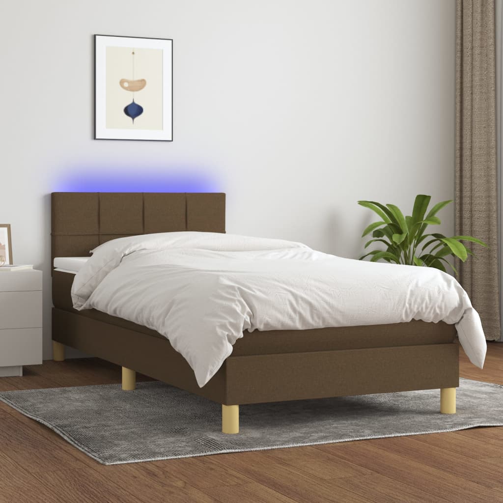 Krevet box spring s madracem LED tamnosmeđi 90x190 cm tkanina