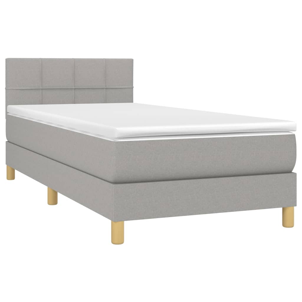 Krevet box spring s madracem LED svjetlosivi 90x200 cm tkanina