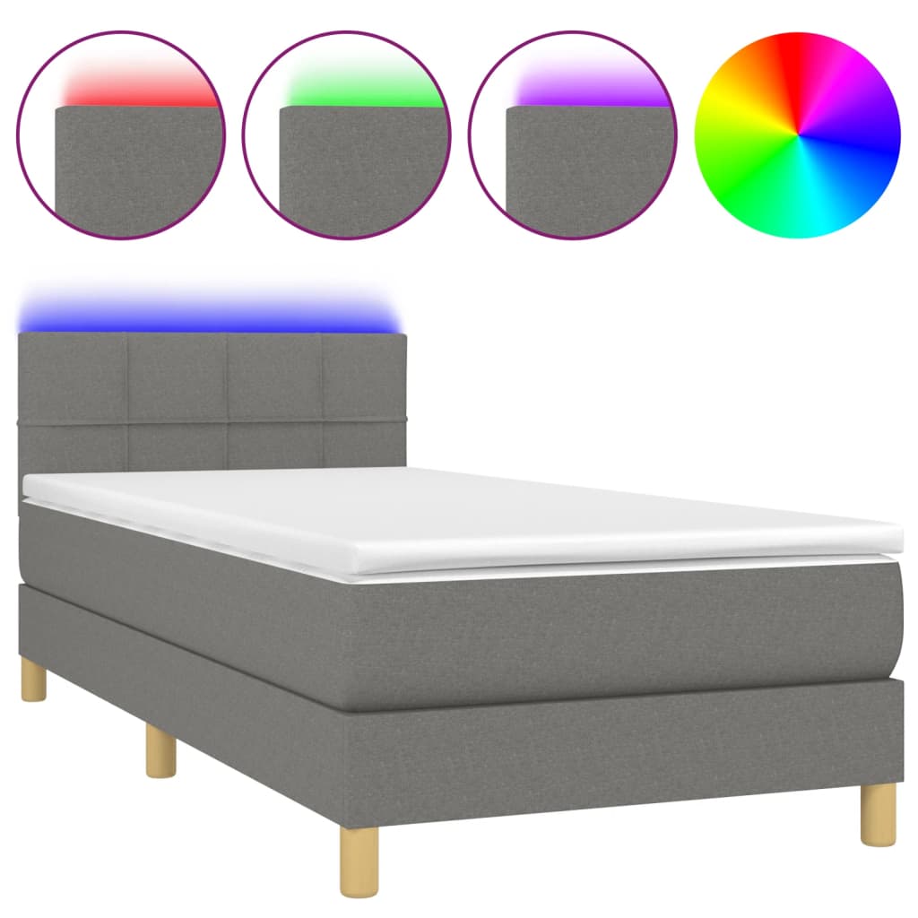 Krevet box spring s madracem LED tamnosivi 100x200 cm tkanina