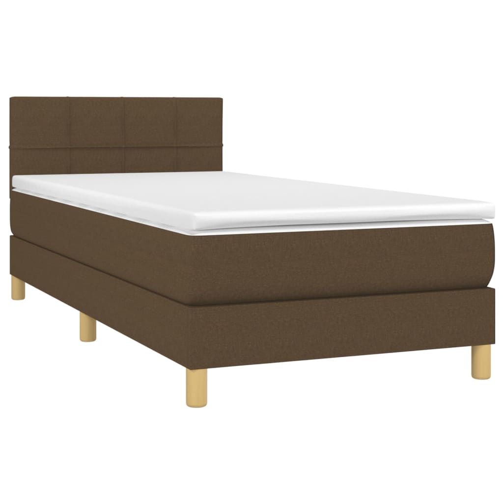 Krevet box spring s madracem LED tamnosmeđi 100x200 cm tkanina