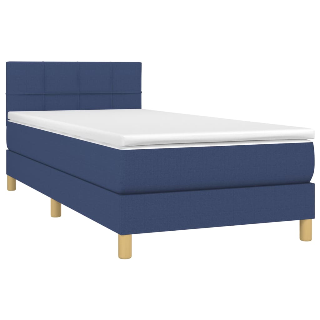 Krevet box spring s madracem LED plavi 100x200 cm od tkanine