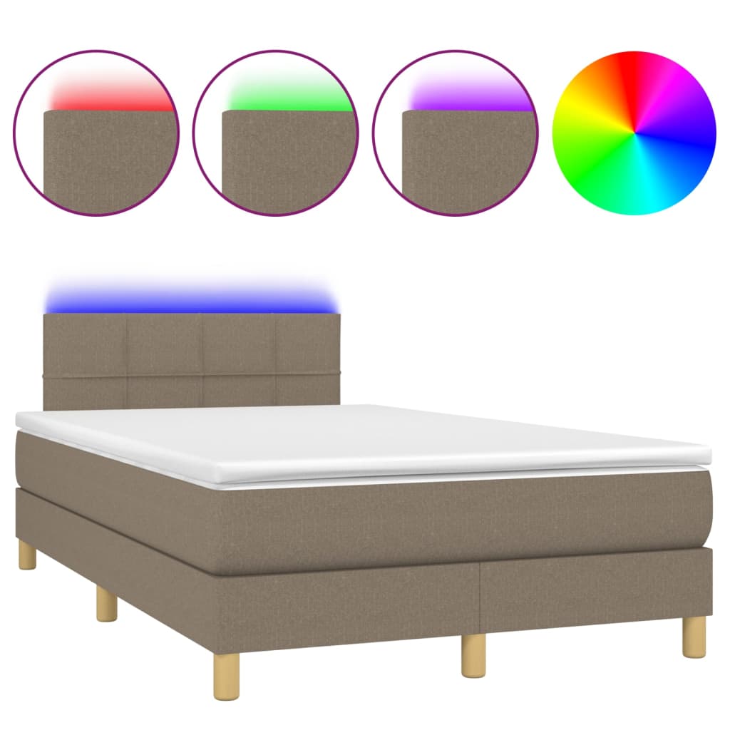 Krevet box spring s madracem LED smeđesivi 120 x 200 cm tkanina