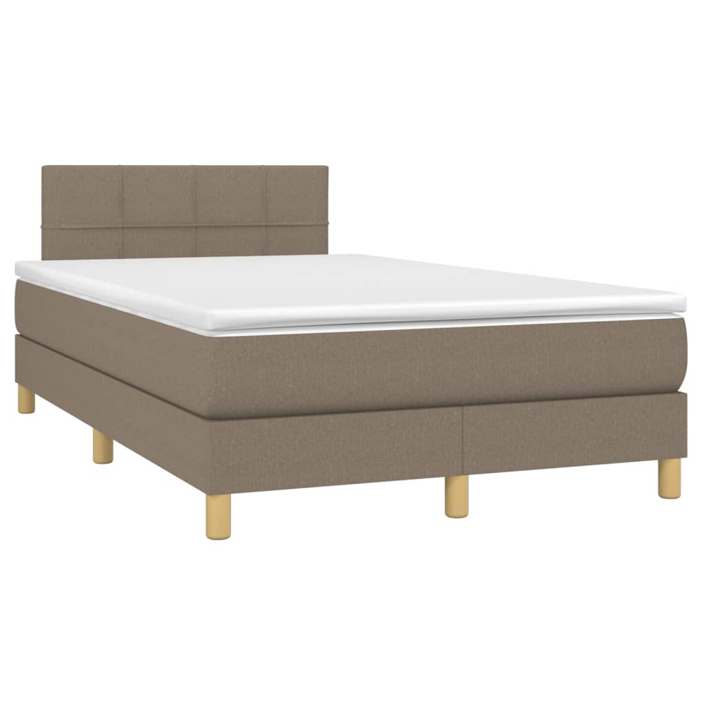 Krevet box spring s madracem LED smeđesivi 120 x 200 cm tkanina