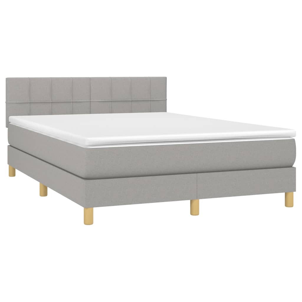 Krevet box spring s madracem LED svjetlosivi 140x190 cm tkanina