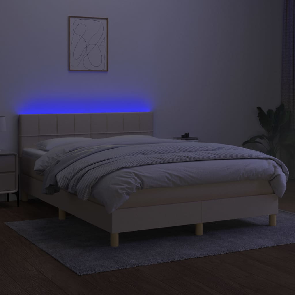 Krevet box spring s madracem LED krem 140x190 cm od tkanine