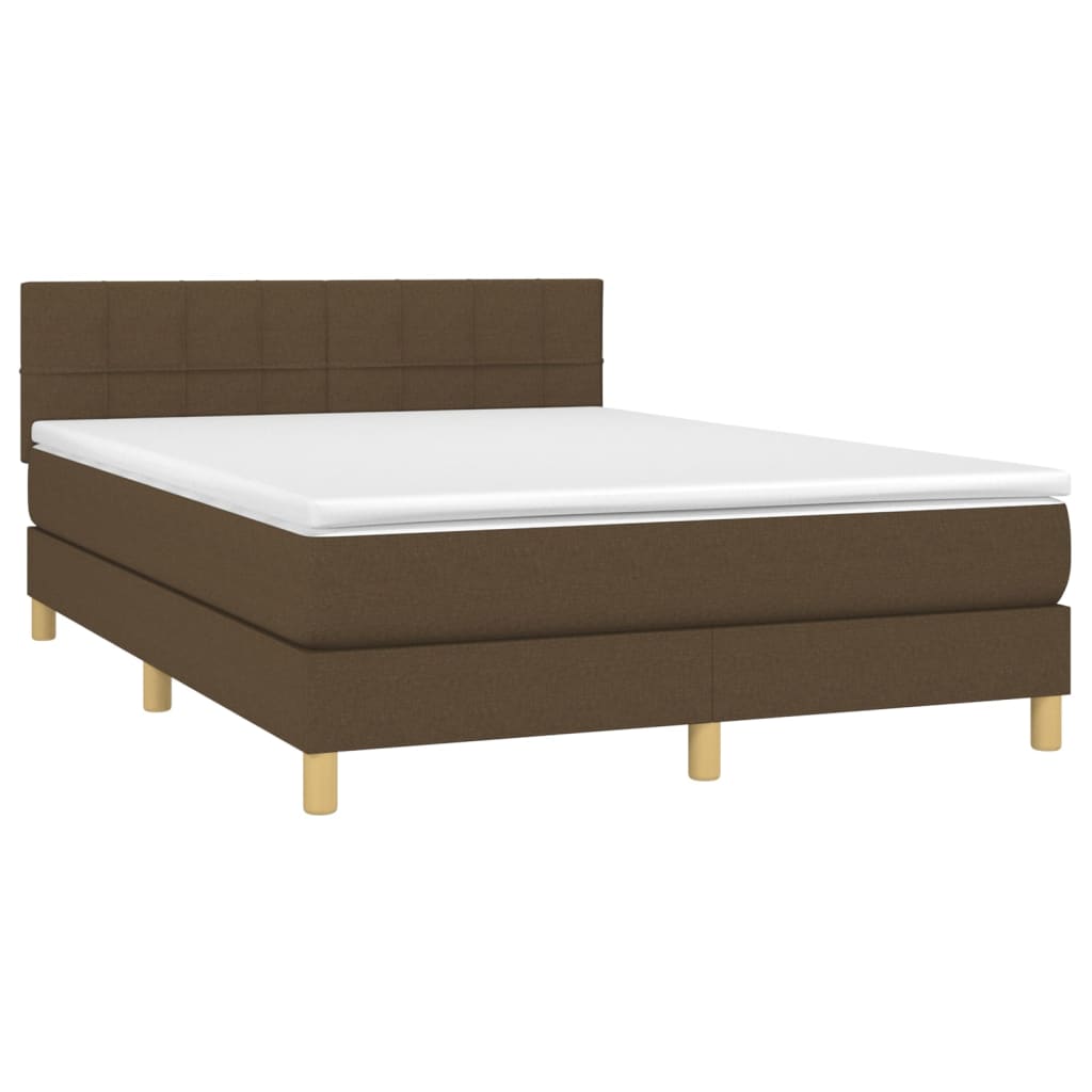 Krevet box spring s madracem LED tamnosmeđi 140x200 cm tkanina