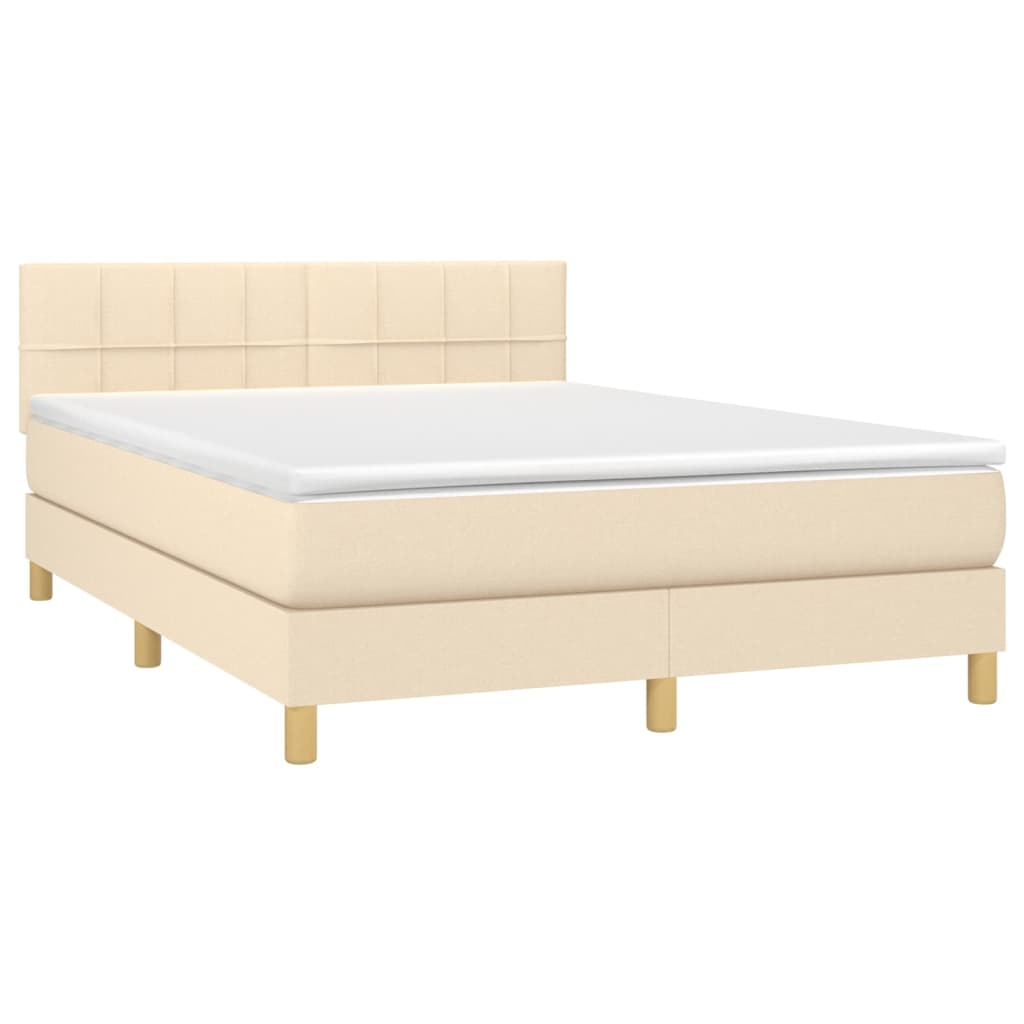 Krevet box spring s madracem LED krem 140x200 cm od tkanine