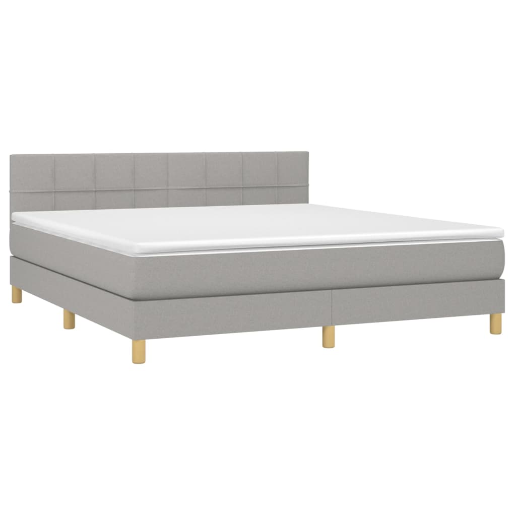 Krevet box spring s madracem LED svjetlosivi 160x200 cm tkanina