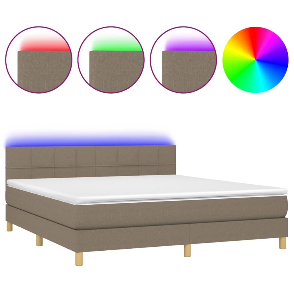 Krevet box spring s madracem LED smeđesivi 160x200 cm tkanina