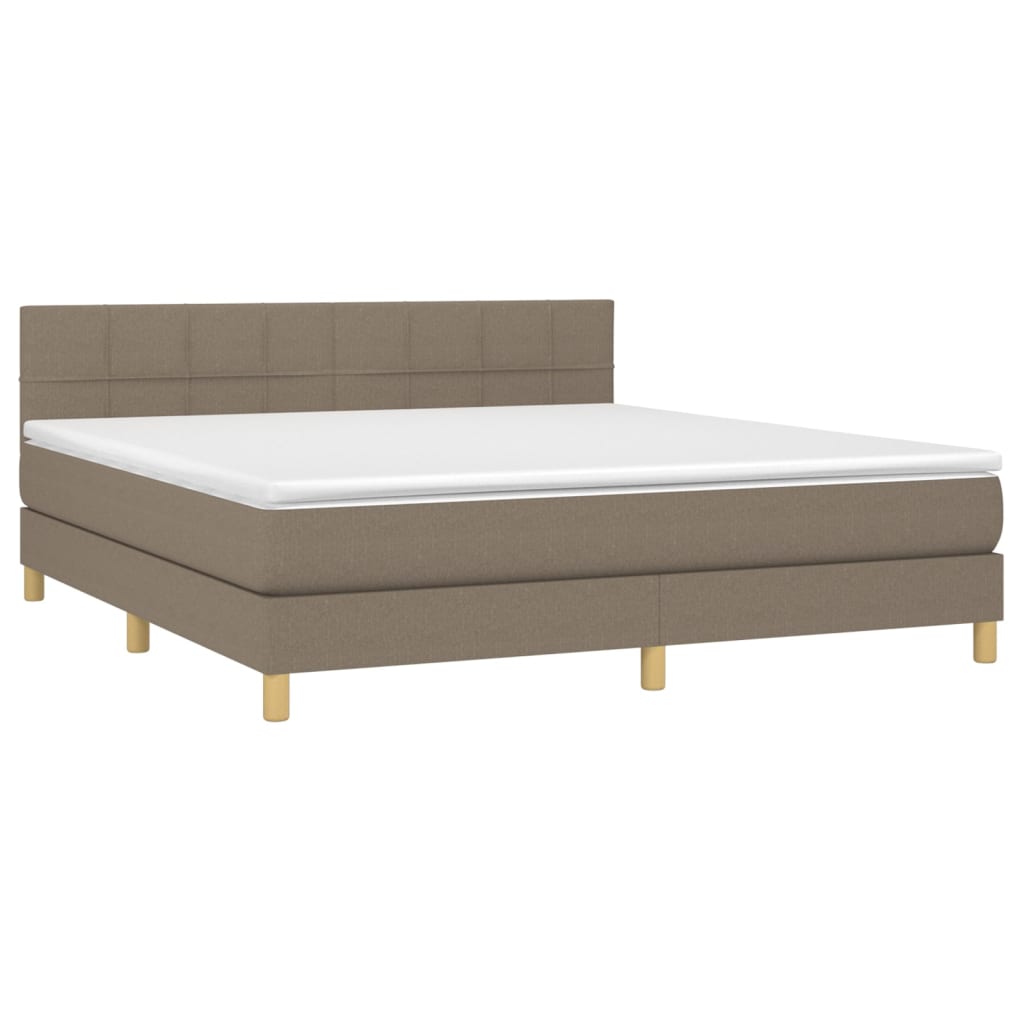 Krevet box spring s madracem LED smeđesivi 160x200 cm tkanina