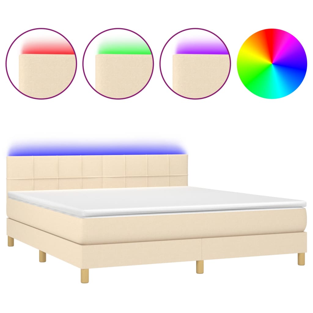Krevet box spring s madracem LED krem 160x200 cm od tkanine