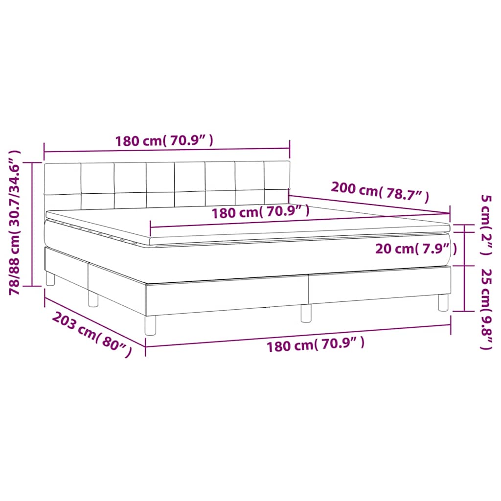 Krevet box spring s madracem LED crni 180x200 cm od tkanine