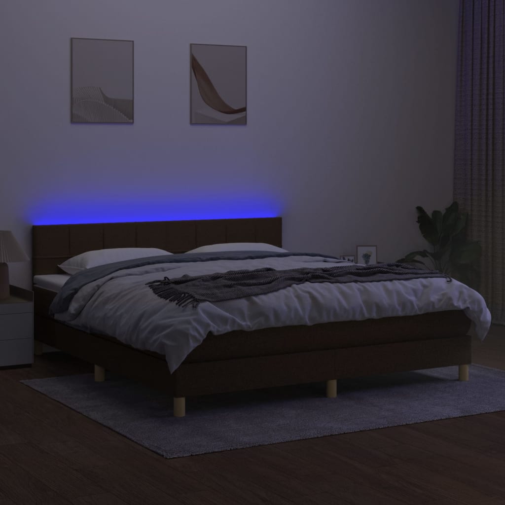 Krevet box spring s madracem LED tamnosmeđi 180x200 cm tkanina