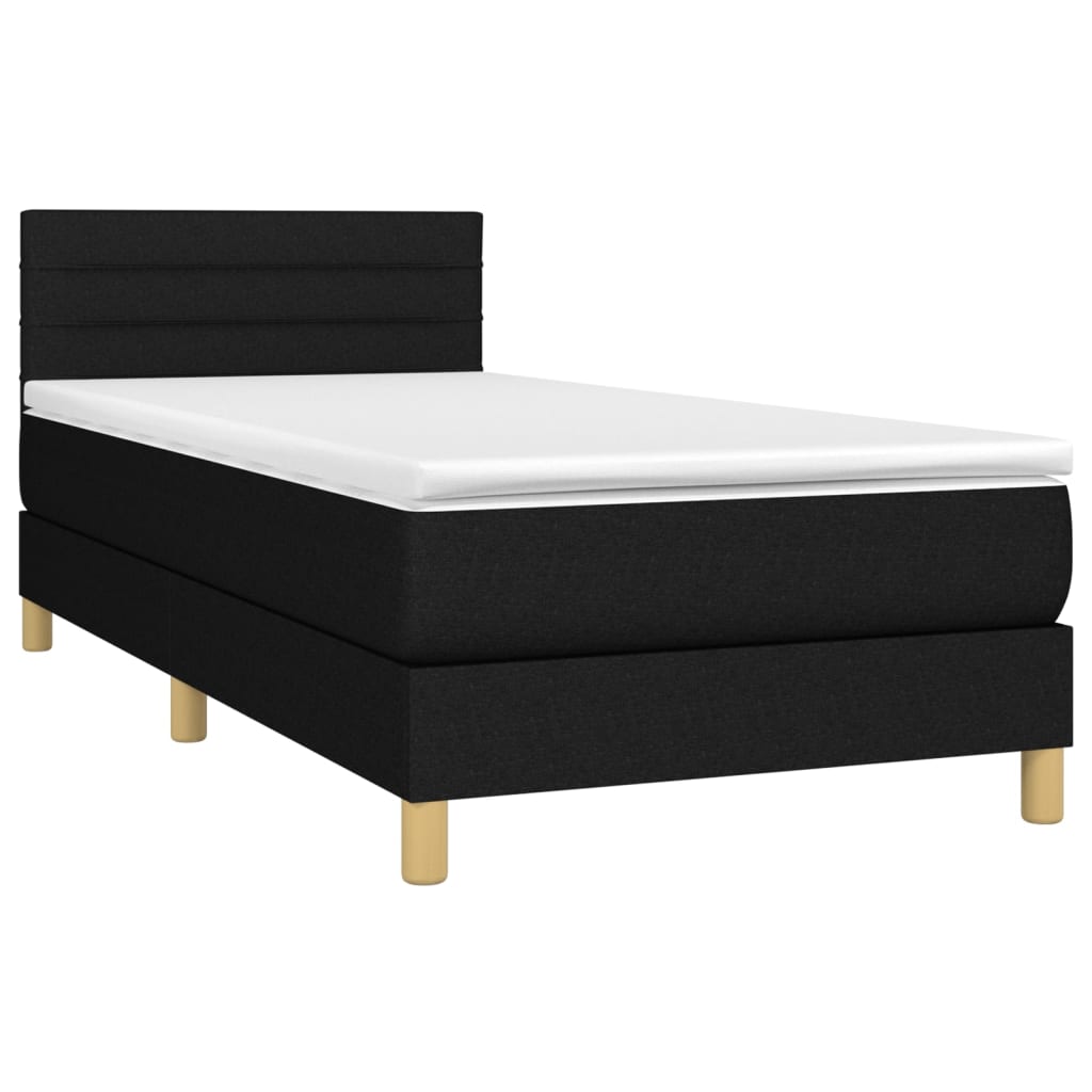 Krevet box spring s madracem LED crni 90x190 cm od tkanine