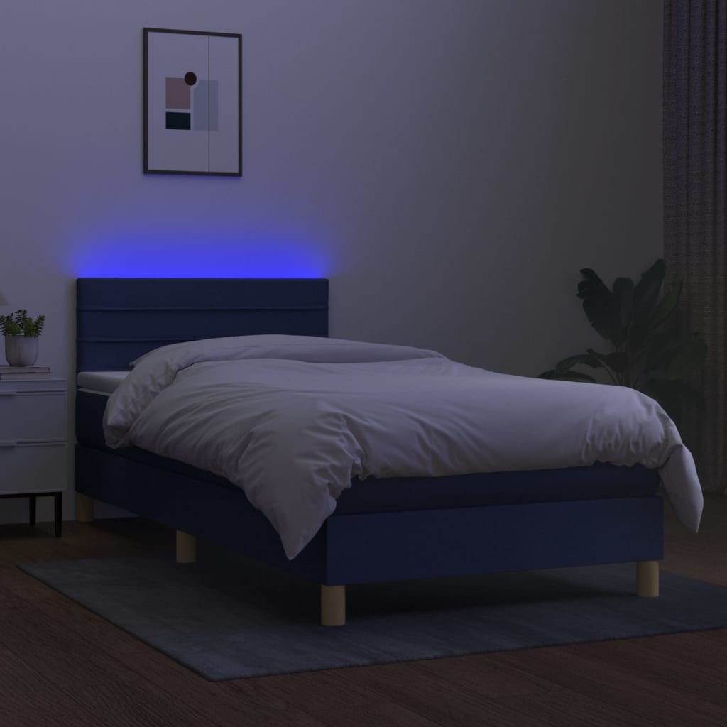 Krevet box spring s madracem LED plavi 90x190 cm od tkanine
