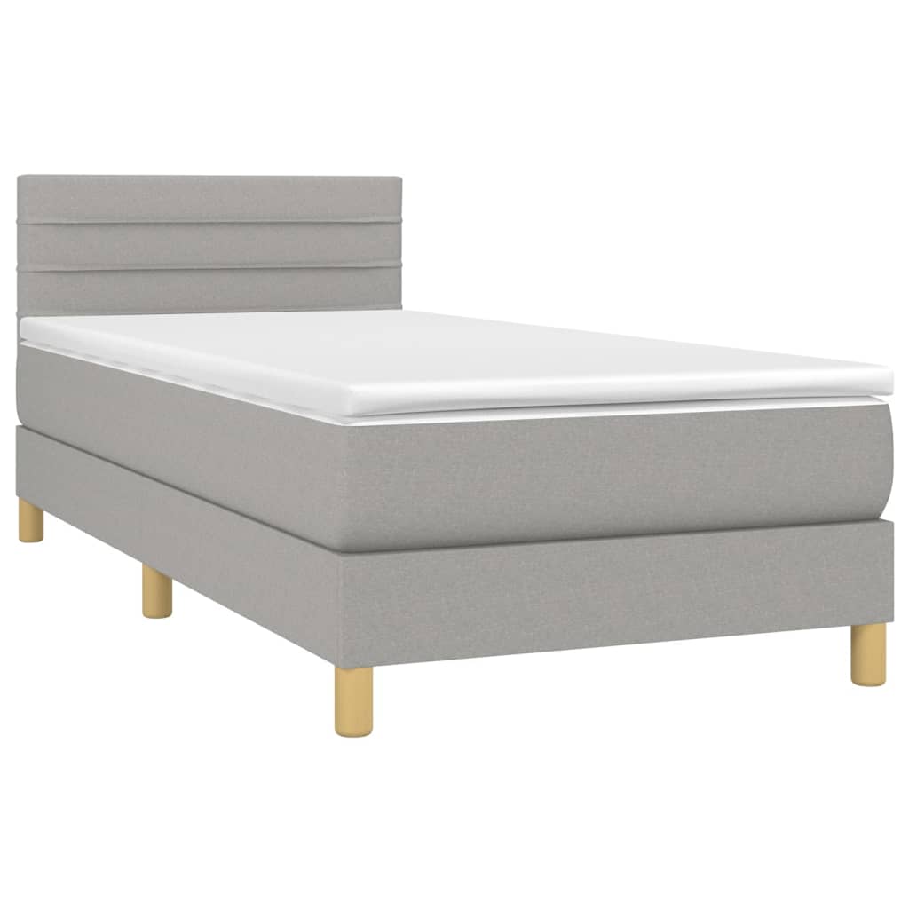 Krevet box spring s madracem LED svjetlosivi 90x200 cm tkanina