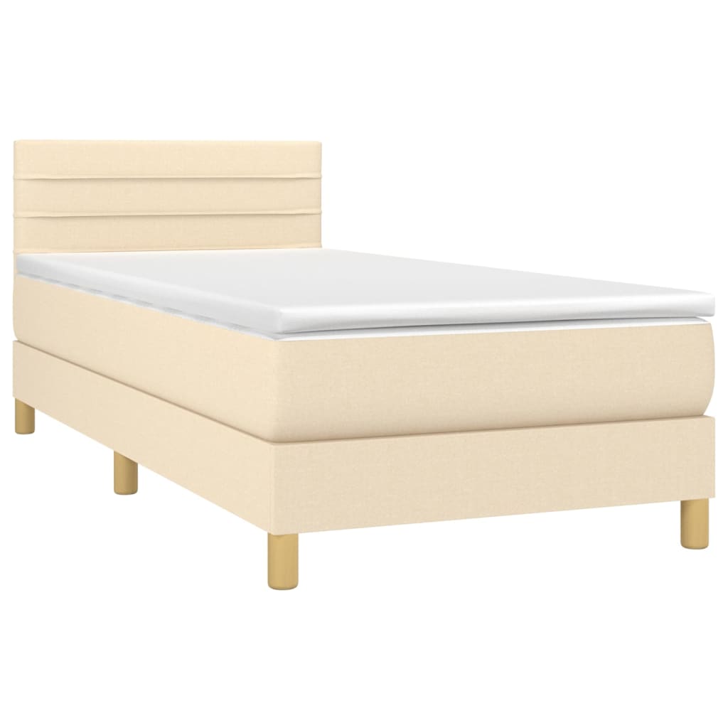 Krevet box spring s madracem LED krem 90x200 cm od tkanine