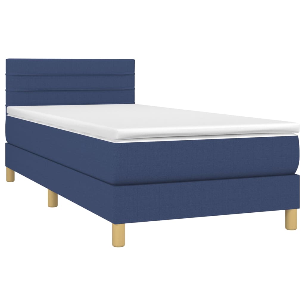Krevet box spring s madracem LED plavi 90x200 cm od tkanine