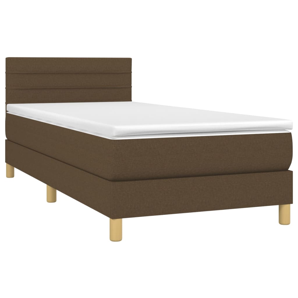 Krevet box spring s madracem LED tamnosmeđi 100x200 cm tkanina