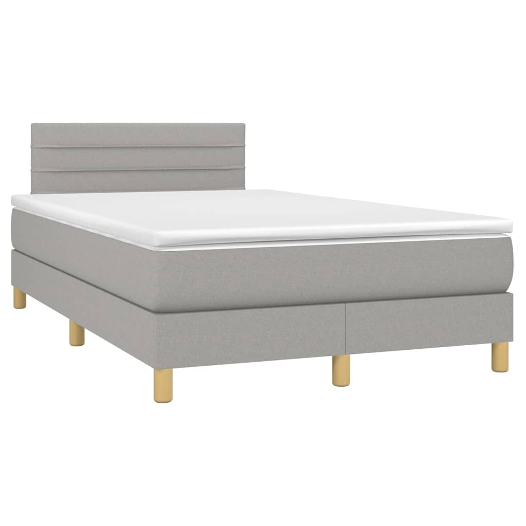 Krevet box spring s madracem LED svjetlosivi 120x200 cm tkanina