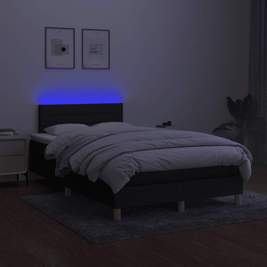 Krevet box spring s madracem LED crni 120 x 200 cm od tkanine