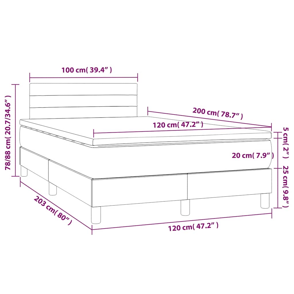 Krevet box spring s madracem LED crni 120 x 200 cm od tkanine