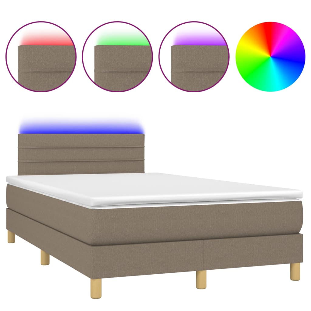 Krevet box spring s madracem LED smeđesivi 120 x 200 cm tkanina