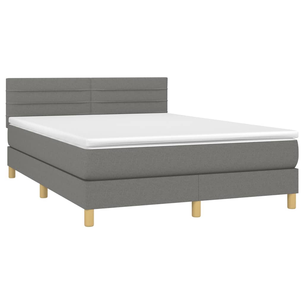 Krevet box spring s madracem LED tamnosivi 140x190 cm tkanina
