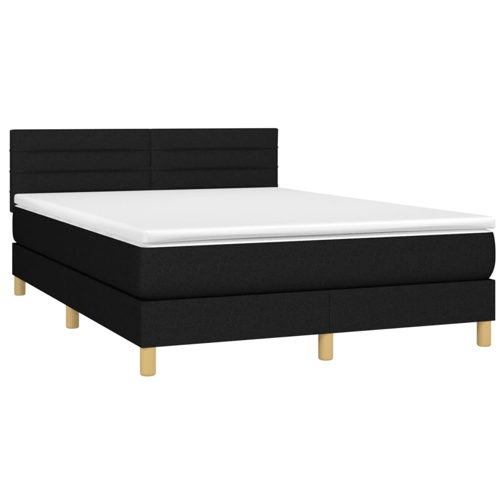 Krevet box spring s madracem LED crni 140x190 cm od tkanine