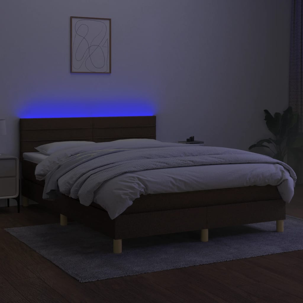 Krevet box spring s madracem LED tamnosmeđi 140x190 cm tkanina