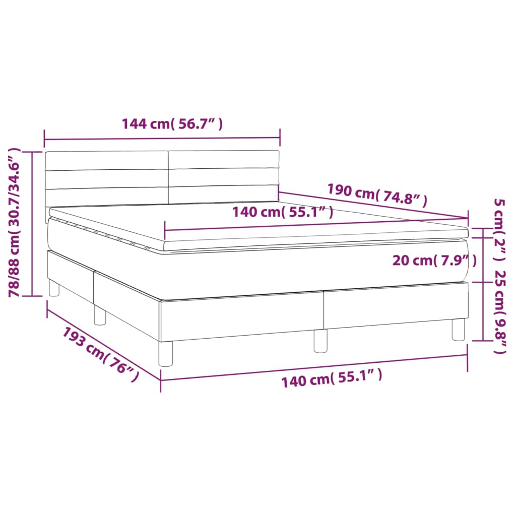 Krevet box spring s madracem LED plavi 140x190 cm od tkanine