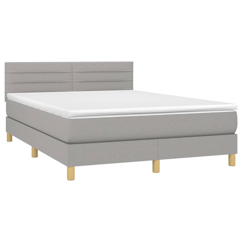 Krevet box spring s madracem LED svjetlosivi 140x200 cm tkanina
