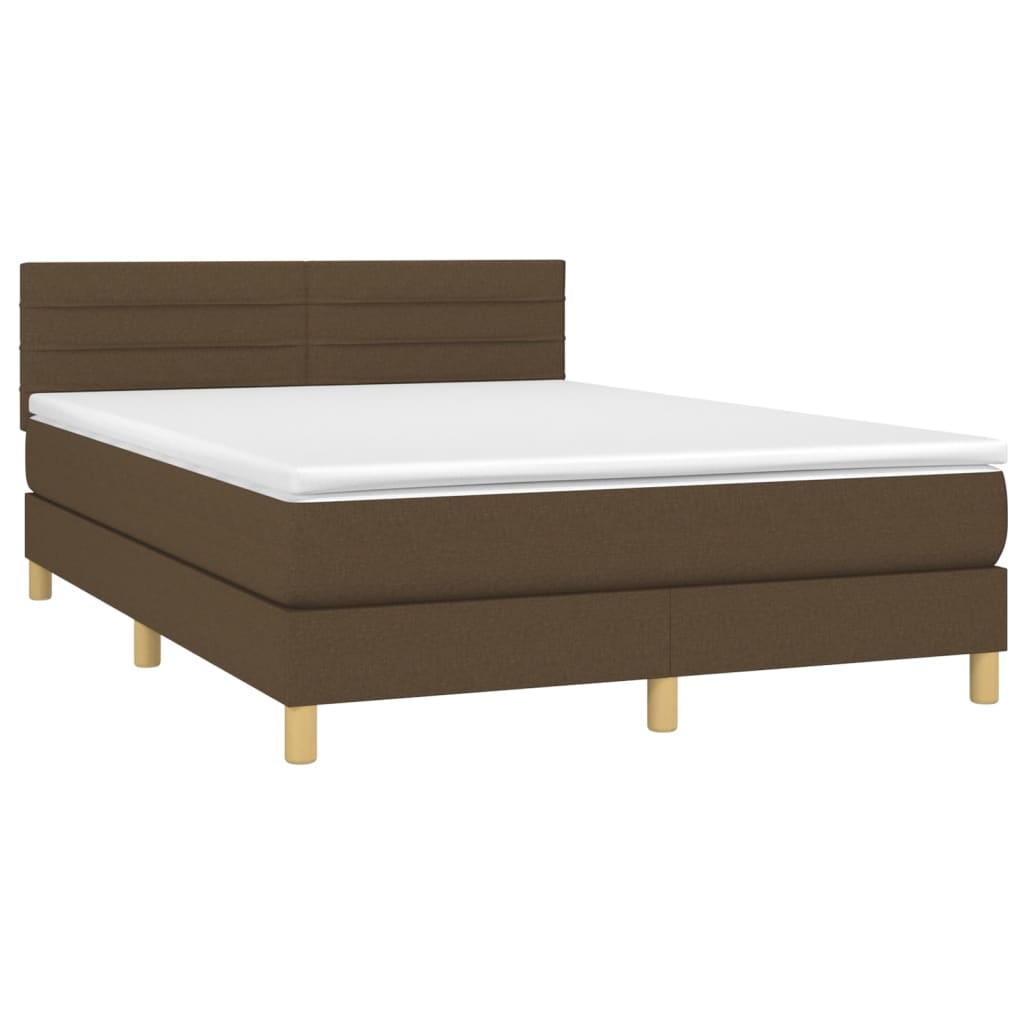 Krevet box spring s madracem LED tamnosmeđi 140x200 cm tkanina