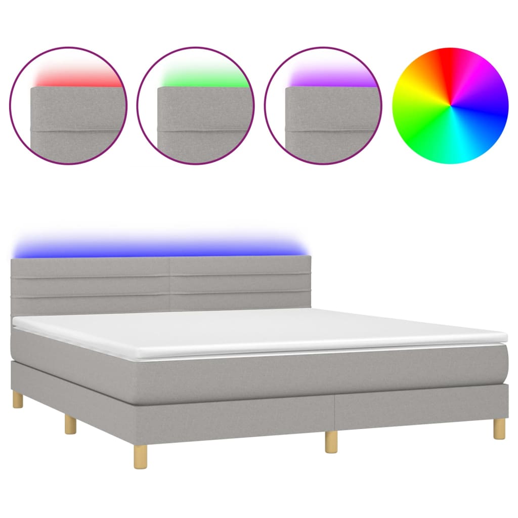 Krevet box spring s madracem LED svjetlosivi 160x200 cm tkanina