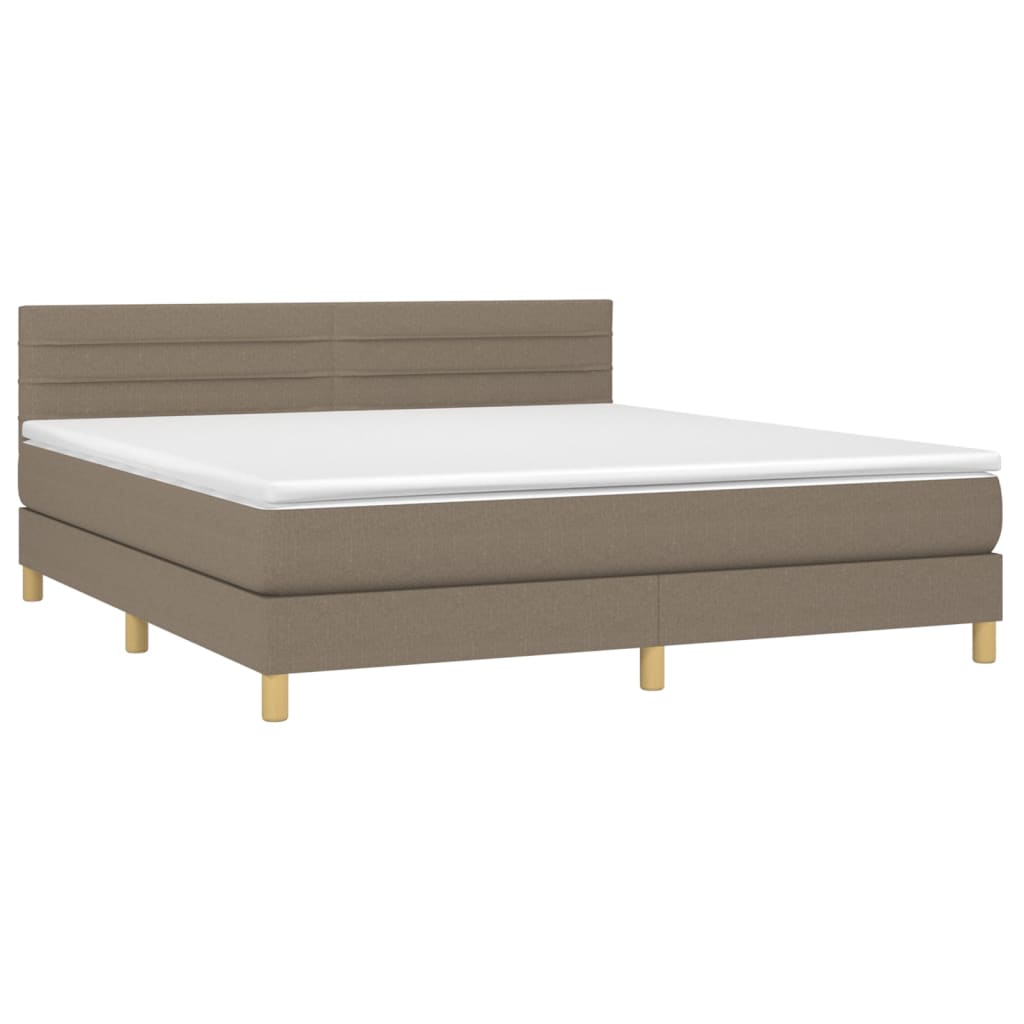 Krevet box spring s madracem LED smeđesivi 180x200 cm tkanina