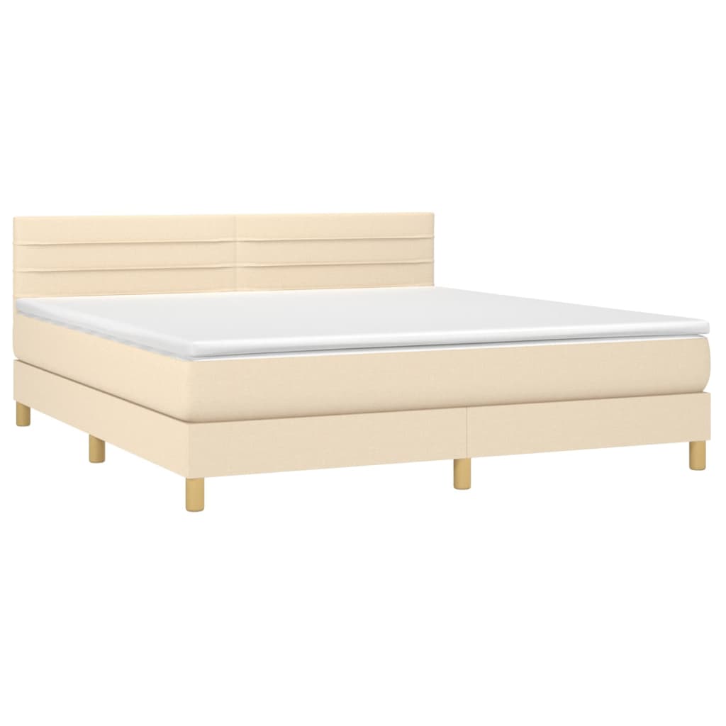 Krevet box spring s madracem LED krem 180x200 cm od tkanine