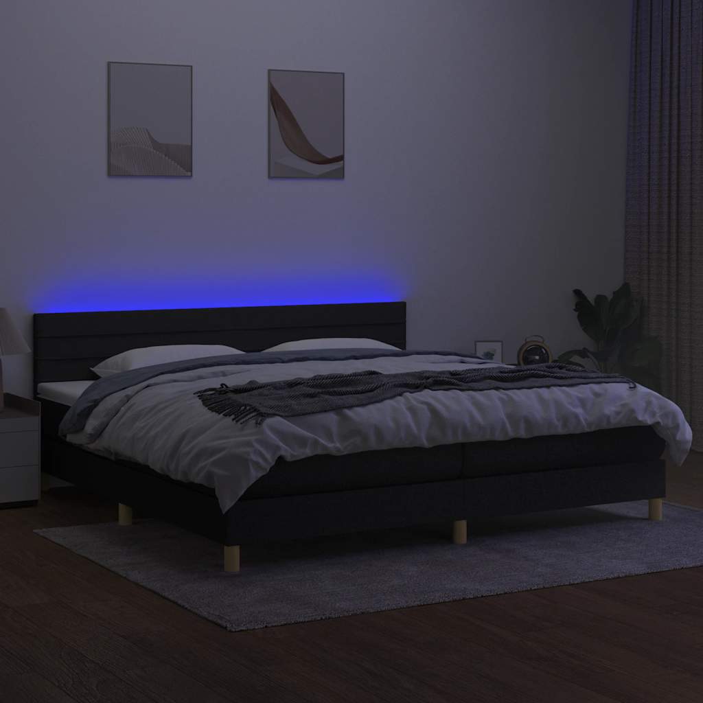 Krevet box spring s madracem LED crni 200x200 cm od tkanine